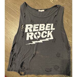 Love Culture Rebel Rebel Distressed Black Cut off Raw Hem Sleeveless Shirt Moto